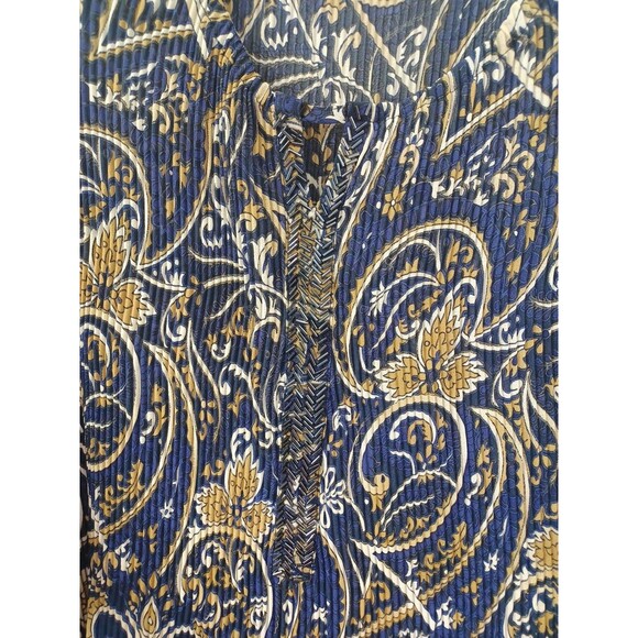 Catherines Blouse Pleated Crinkle 1/2 Sleeve Blue Gold Plus Sz 22/24W Beaded - Picture 2 of 7